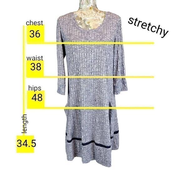 Chris McLaughlin Gray 3/4 Sleeve Ribbed Knit Fit & Flare Dress with Pockets - Picture 3 of 10